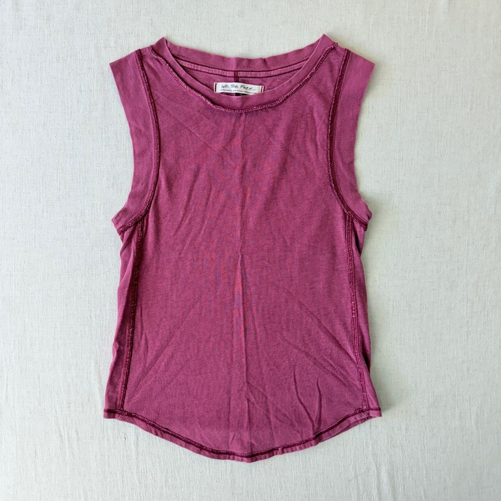 We The Free Tank Top Womens XS Pink Muscle Tee Raw Edge Mineral Wash Boho